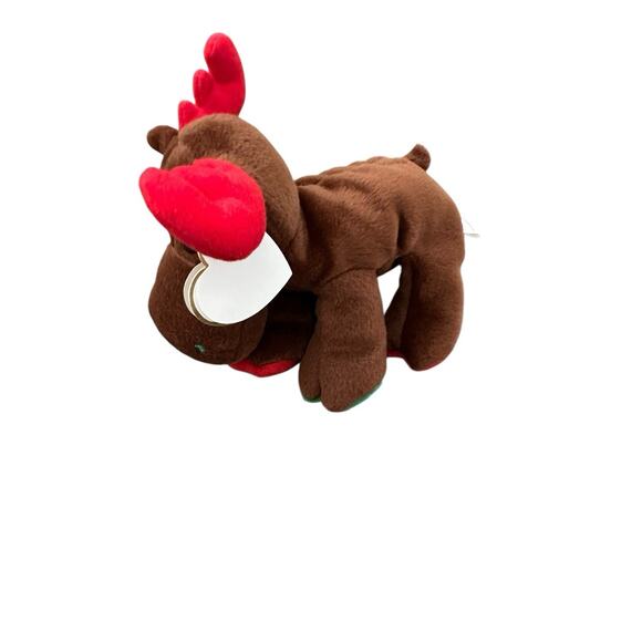 Trimmings Brown Moose TY Beanie Babies Red Antlers Red Green Feet 2007 Retired - Picture 3 of 10